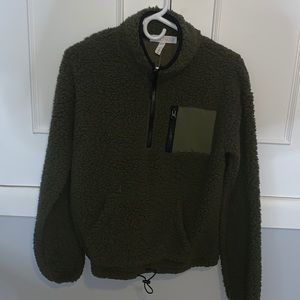 Army green fleece half-zip sweater